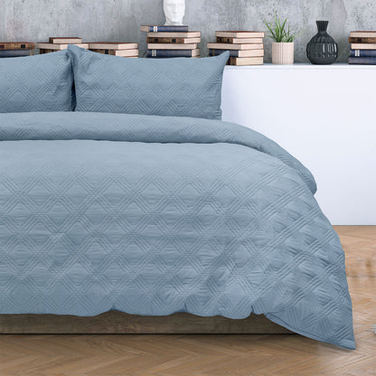 Ardor Carter Mineral Blue Embossed Vintage Washed Geometric Quilt Cover Set King - Image 3