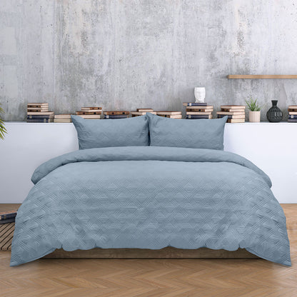 Ardor Carter Mineral Blue Embossed Vintage Washed Geometric Quilt Cover Set Queen