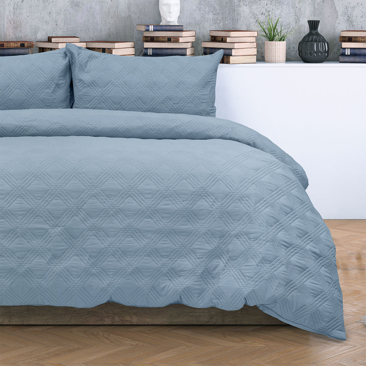 Ardor Carter Mineral Blue Embossed Vintage Washed Geometric Quilt Cover Set Queen - Image 3