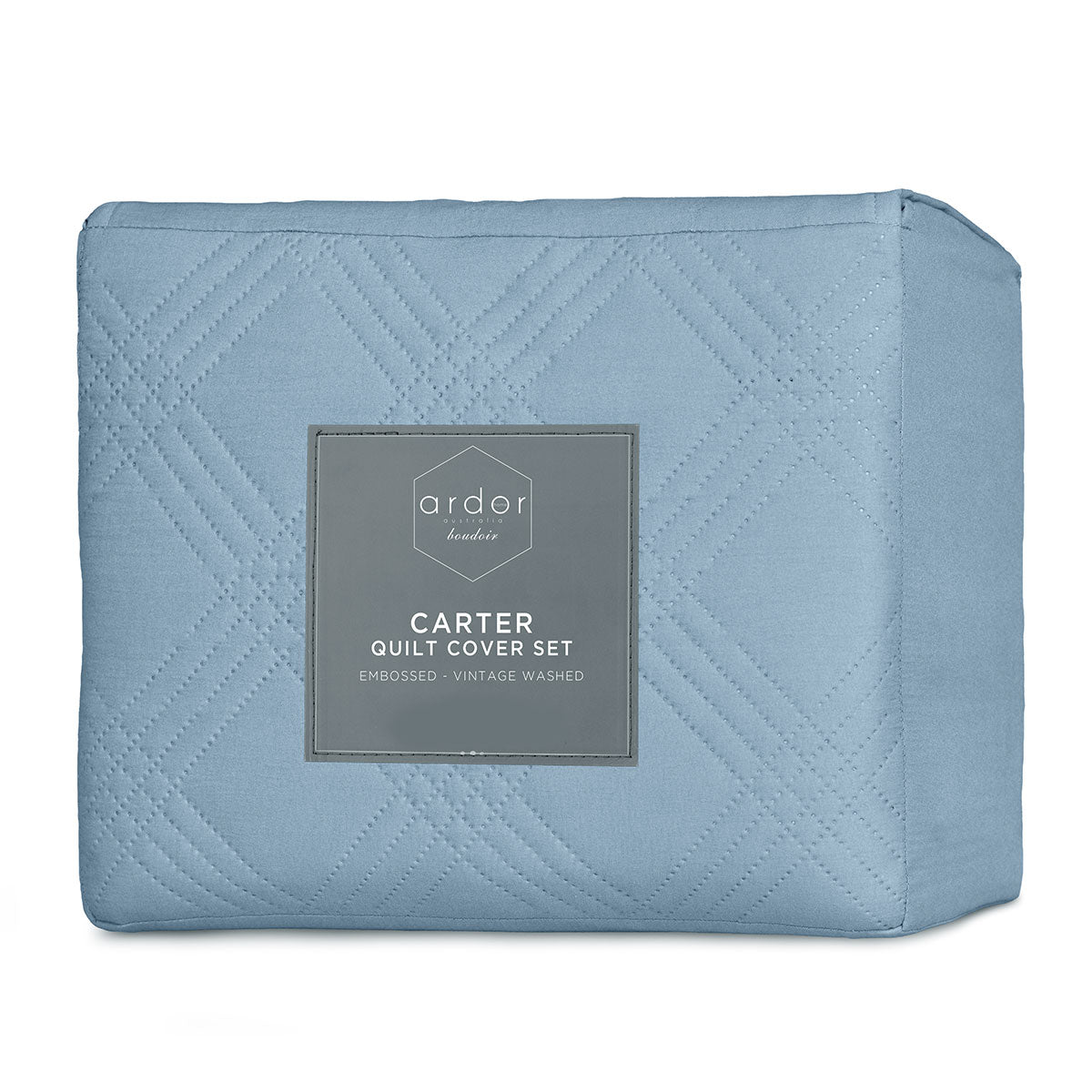 Ardor Carter Mineral Blue Embossed Vintage Washed Geometric Quilt Cover Set Queen - Image 5