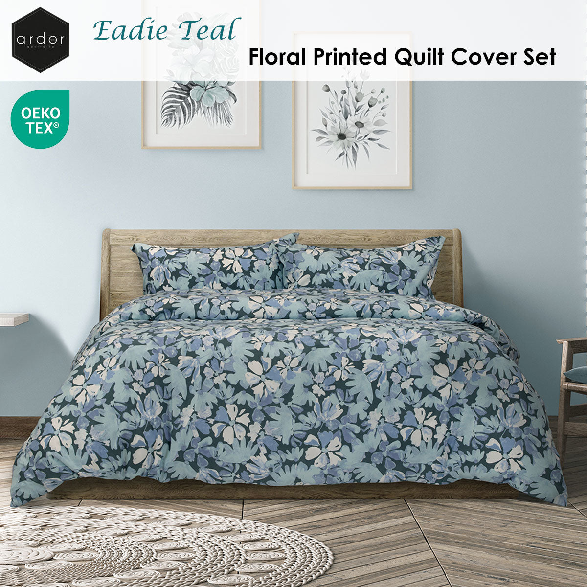 Ardor Eadie Teal Floral Printed Quilt Cover Set Queen - Image 2