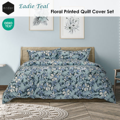 Ardor Eadie Teal Floral Printed Quilt Cover Set Queen - Image 2
