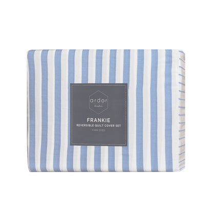 Ardor Frankie Blue Stripe Yarn Dyed Reversible Quilt Cover Set Queen - Image 5