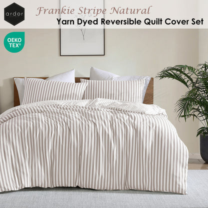 Ardor Frankie Natural Stripe Yarn Dyed Reversible Quilt Cover Set Queen - Image 2