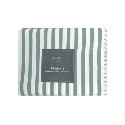 Ardor Frankie Sage Stripe Yarn Dyed Reversible Quilt Cover Set King - Image 5