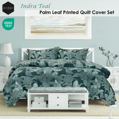 Ardor Indra Teal Palm Leaf Printed Quilt Cover Set King - Image 2