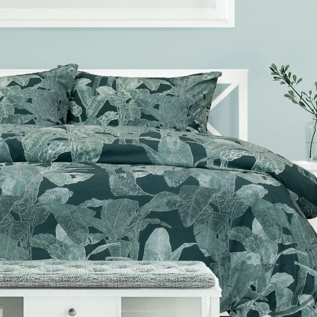 Ardor Indra Teal Palm Leaf Printed Quilt Cover Set Queen - Image 3