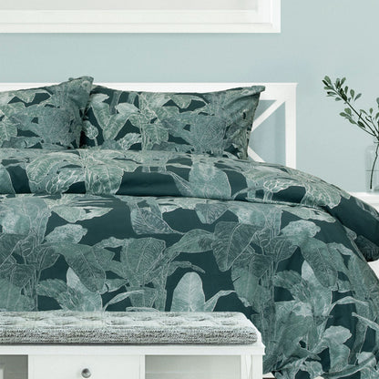 Ardor Indra Teal Palm Leaf Printed Quilt Cover Set Queen - Image 3