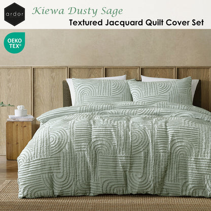 Ardor Kiewa Dusty Sage Textured Jacquard Aztec Quilt Cover Set King - Image 2
