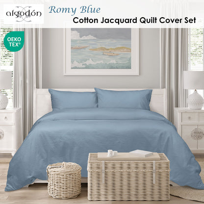 Algodon Romy Blue Cotton Jacquard Quilt Cover Set King - Image 2