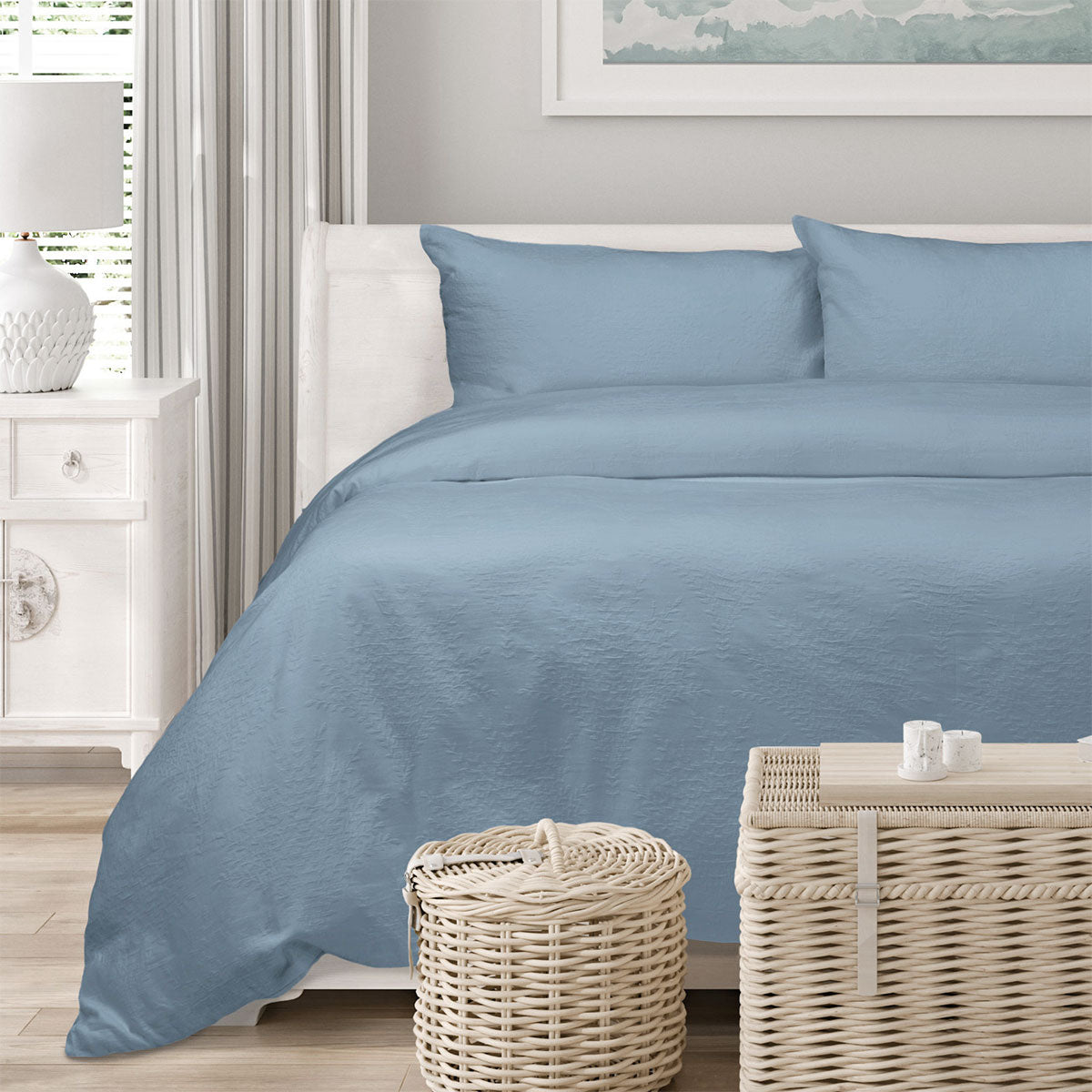 Algodon Romy Blue Cotton Jacquard Quilt Cover Set King - Image 3