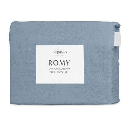 Algodon Romy Blue Cotton Jacquard Quilt Cover Set King - Image 5