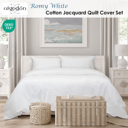 Algodon Romy White Cotton Jacquard Quilt Cover Set King - Image 2