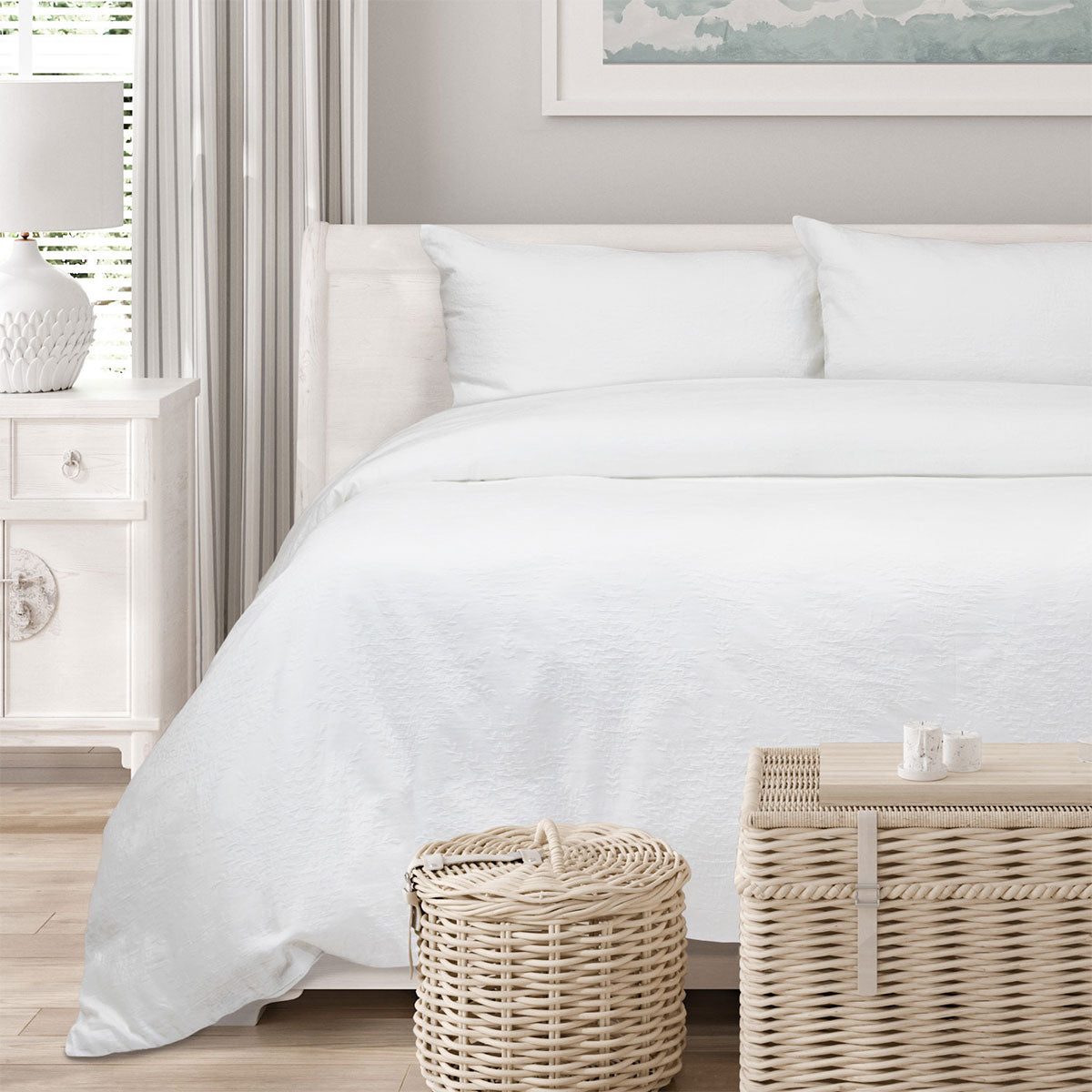Algodon Romy White Cotton Jacquard Quilt Cover Set King - Image 3