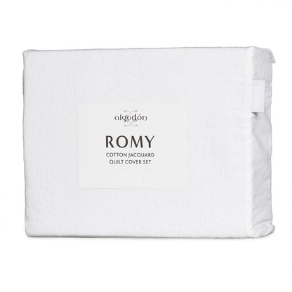 Algodon Romy White Cotton Jacquard Quilt Cover Set King - Image 5