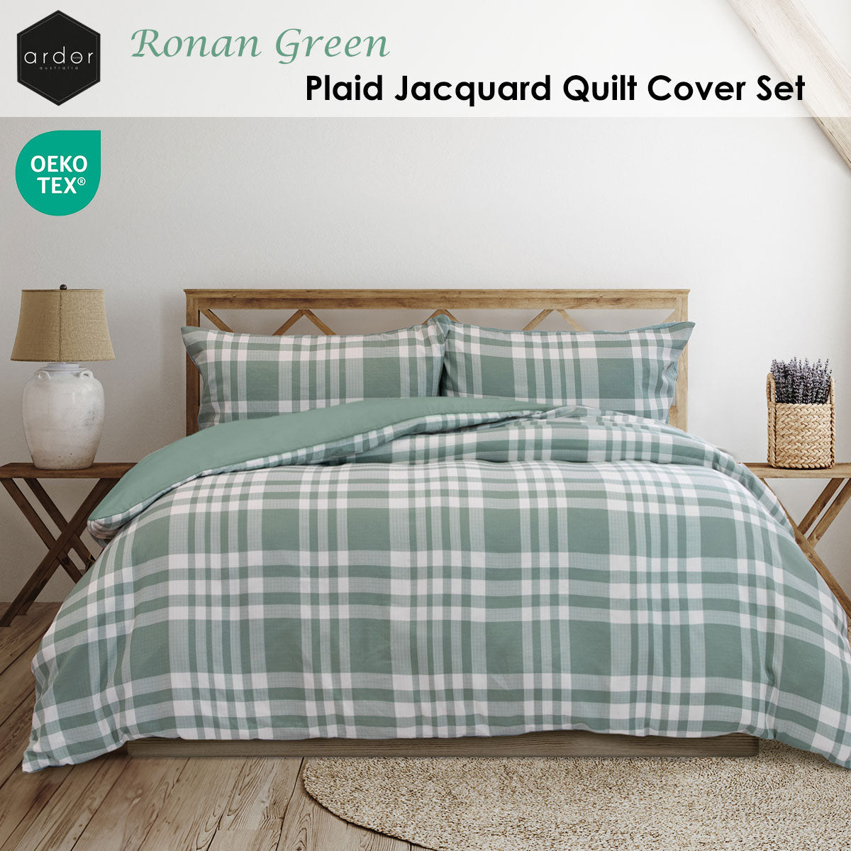 Ardor Ronan Green Plaid Jacquard Quilt Cover Set King - Image 2