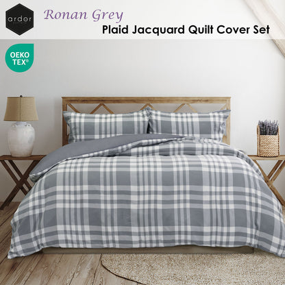 Ardor Ronan Grey Plaid Jacquard Quilt Cover Set King - Image 2