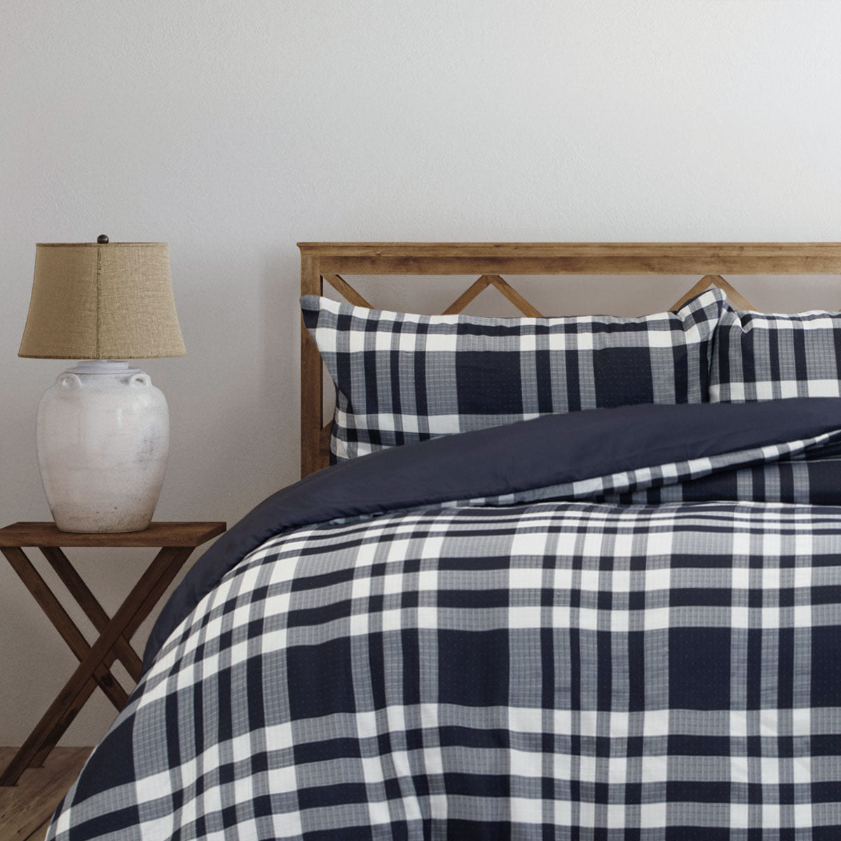 Ardor Ronan Navy Plaid Jacquard Quilt Cover Set King - Image 3