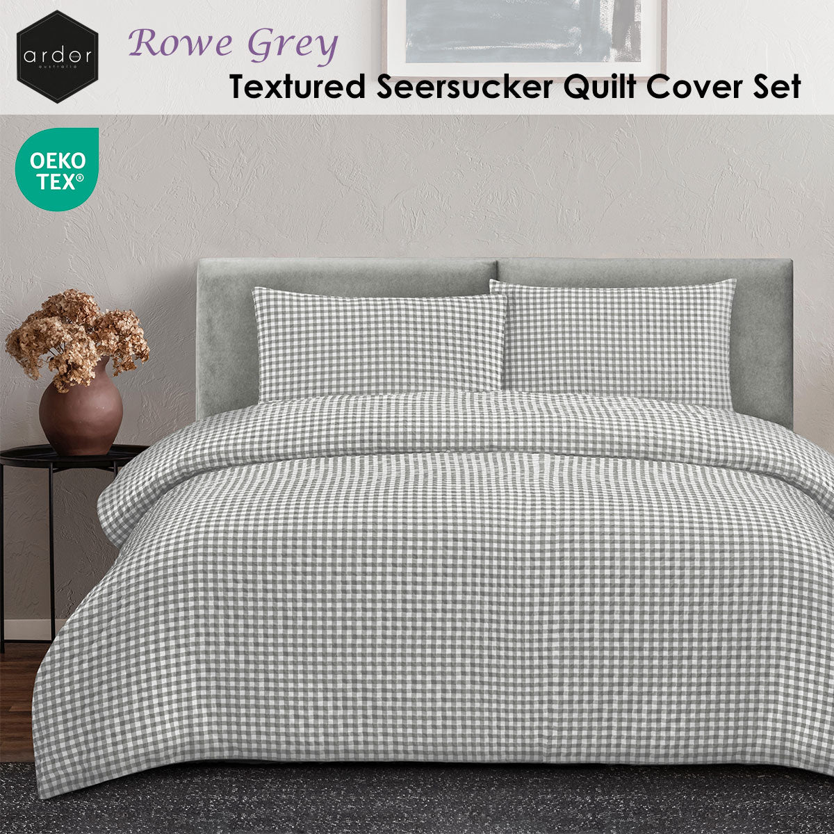 Ardor Rowe Grey Textured Seersucker Quilt Cover Set King - Image 2
