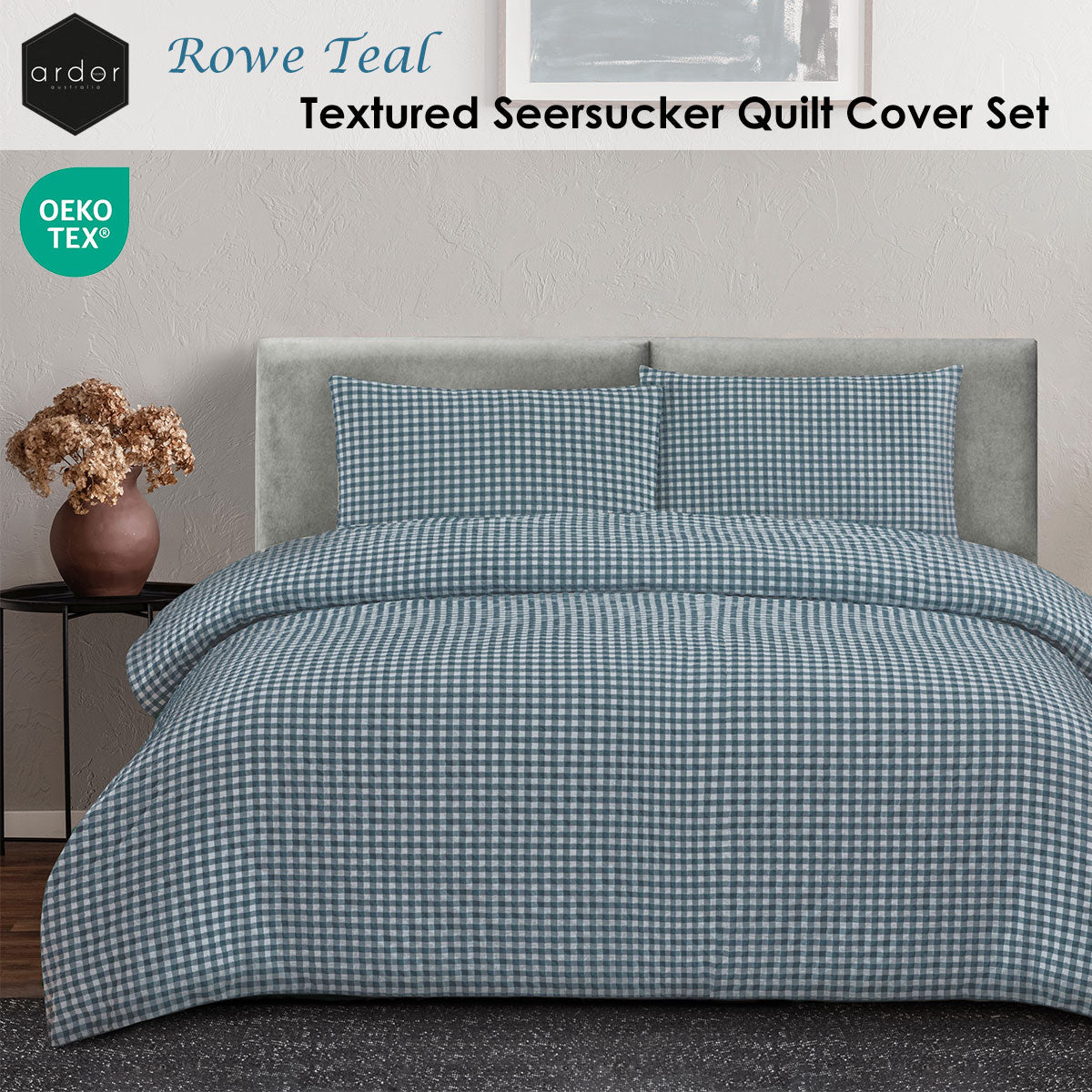 Ardor Rowe Teal Textured Seersucker Quilt Cover Set King - Image 2