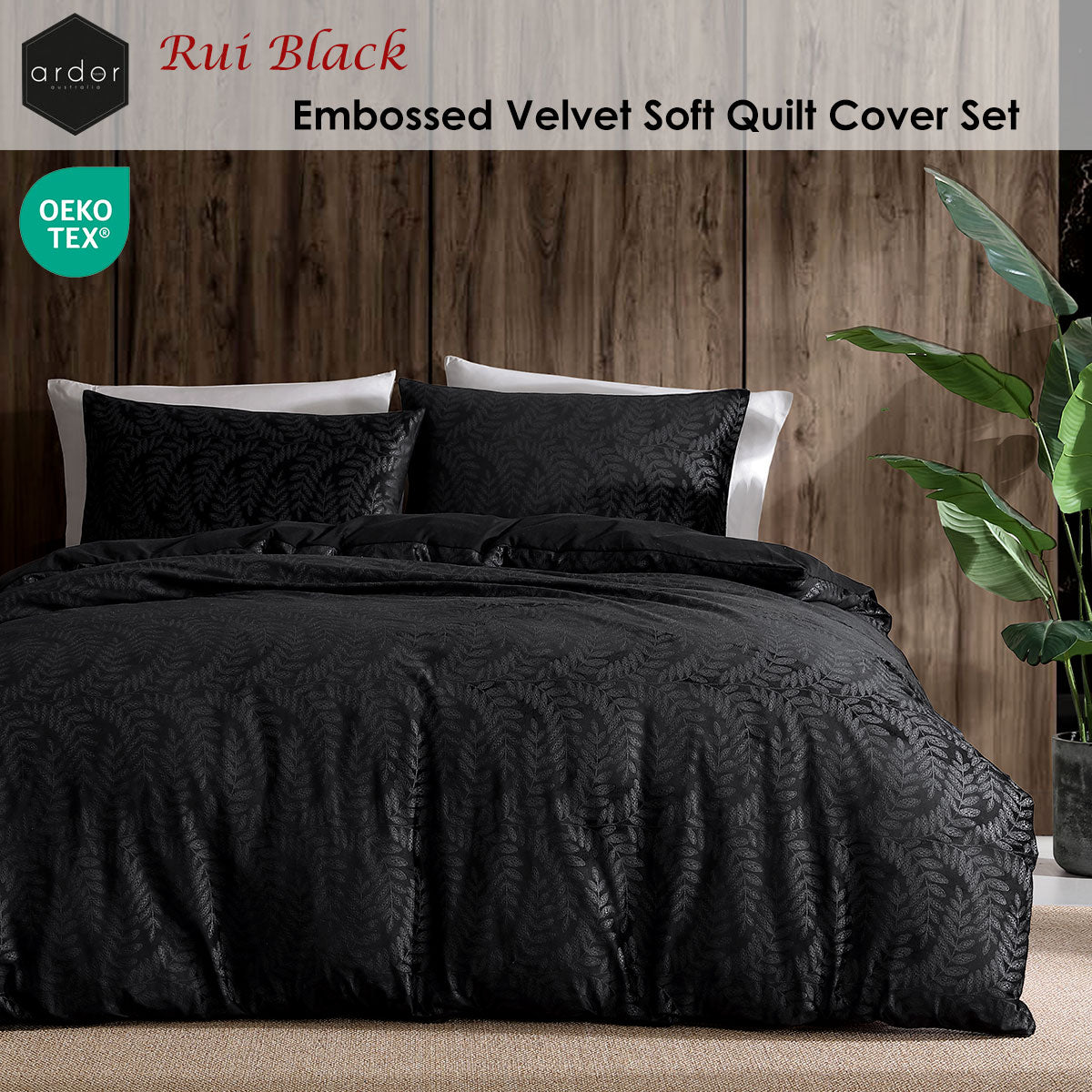 Ardor Rui Black Embossed Velvet Soft Quilt Cover Set Queen - Image 2
