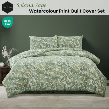 Ardor Solana Sage Watercolour Print Quilt Cover Set King - Image 2
