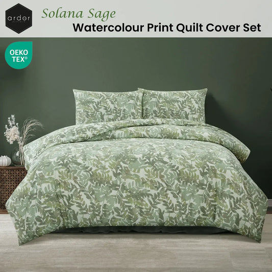 Ardor Solana Sage Watercolour Print Quilt Cover Set King - Image 2