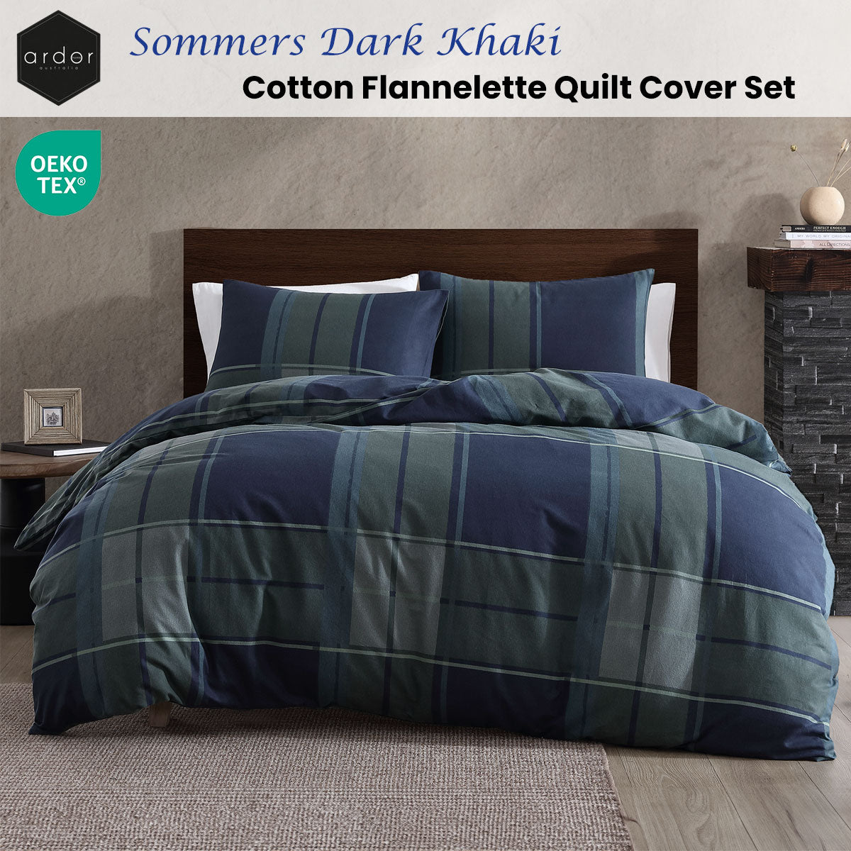 Ardor Sommers Dark Khaki Cotton Flannelette Quilt Cover Set King - Image 2