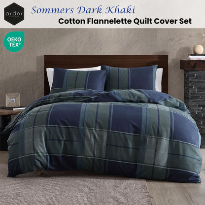 Ardor Sommers Dark Khaki Cotton Flannelette Quilt Cover Set Queen - Image 2