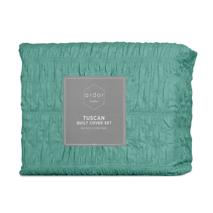 Ardor Tuscan Teal Ruched Quilt Cover Set King - Image 5
