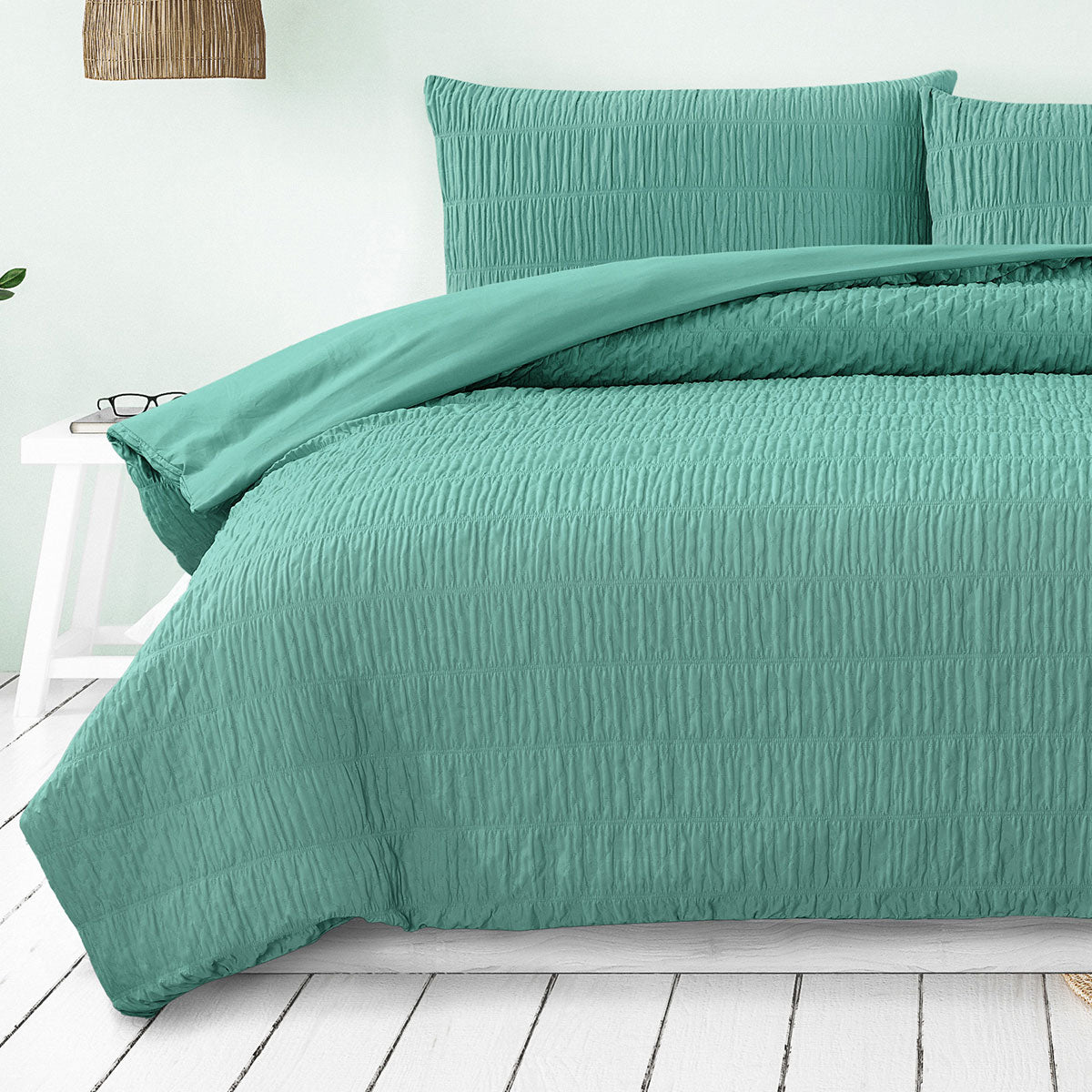 Ardor Tuscan Teal Ruched Quilt Cover Set Queen - Image 3