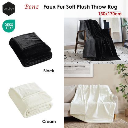 Ardor Benz Faux Fur Soft Plush Throw Rug 130x170cm Cream - Image 2