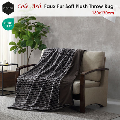 Ardor Cole Ash Striped Faux Fur Soft Plush Throw Rug 130x170cm - Image 2