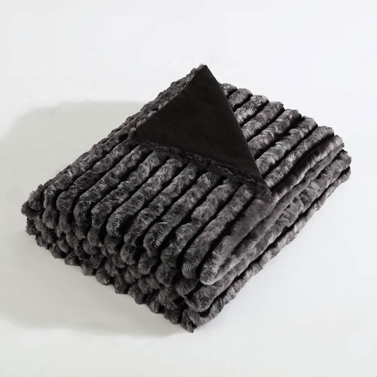 Ardor Cole Ash Striped Faux Fur Soft Plush Throw Rug 130x170cm - Image 3