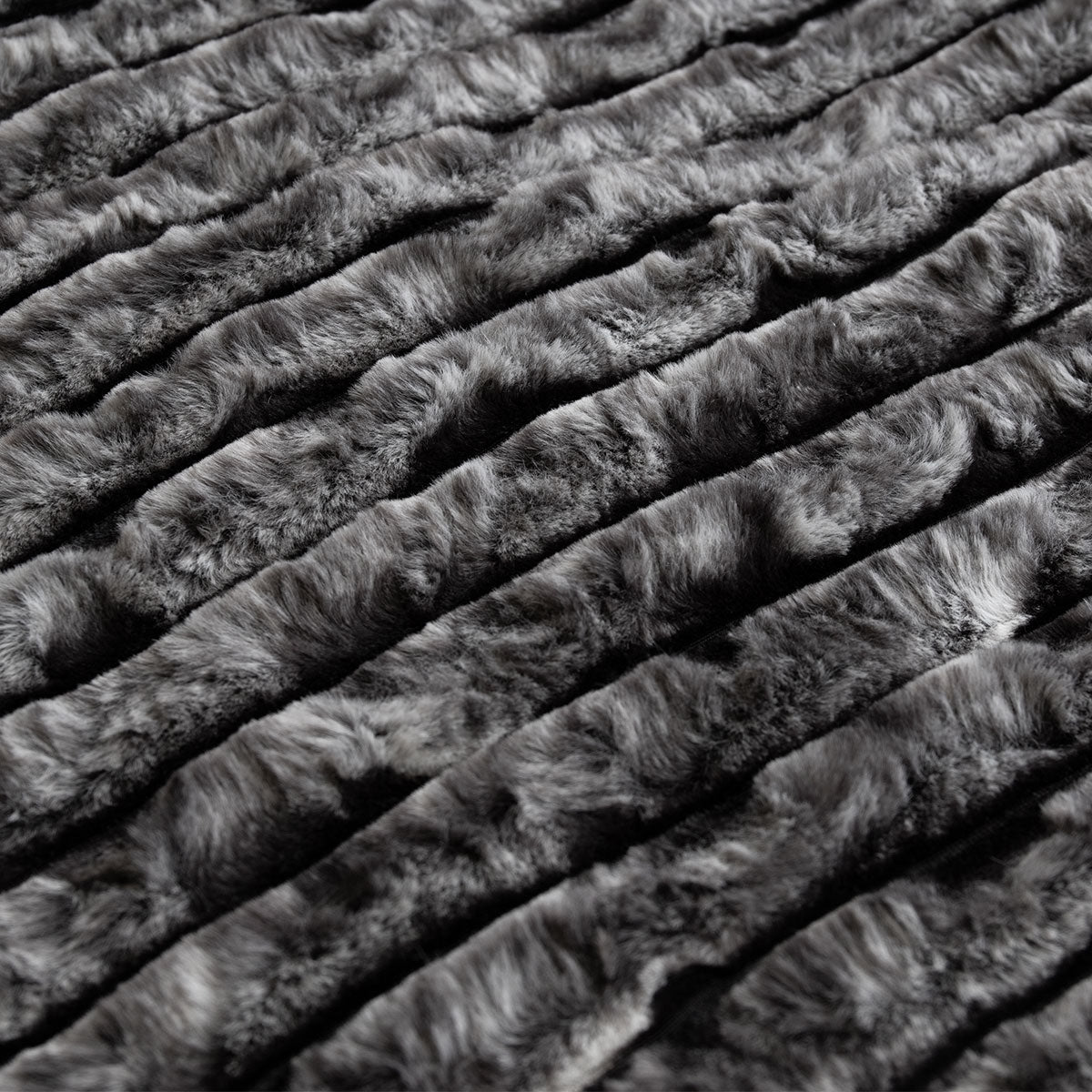Ardor Cole Ash Striped Faux Fur Soft Plush Throw Rug 130x170cm - Image 4