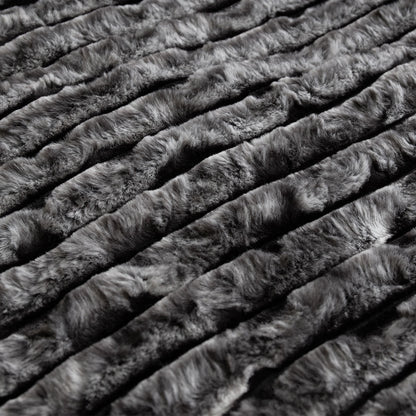 Ardor Cole Ash Striped Faux Fur Soft Plush Throw Rug 130x170cm - Image 4