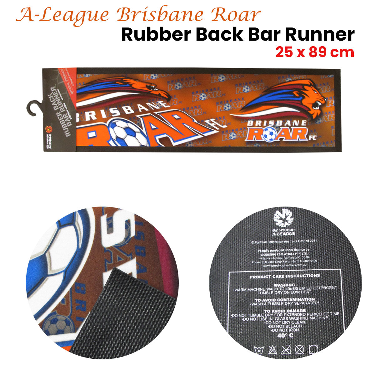 A-League Brisbane Roar Rubber Back Bar Runner 25 x 89 cm - Image 2