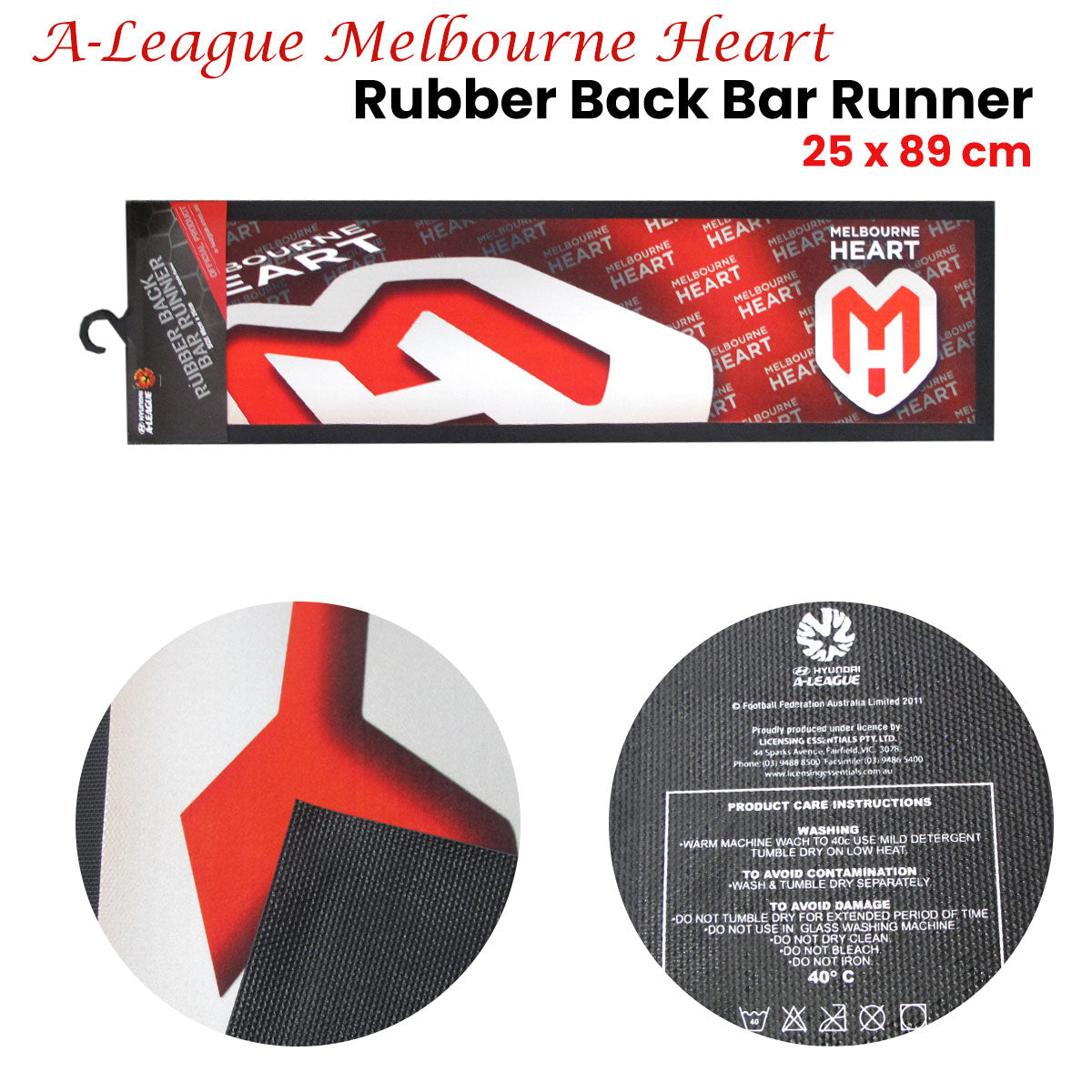 A-League Melbourne Heart Rubber Back Bar Runner 25 x 89 cm - Image 2
