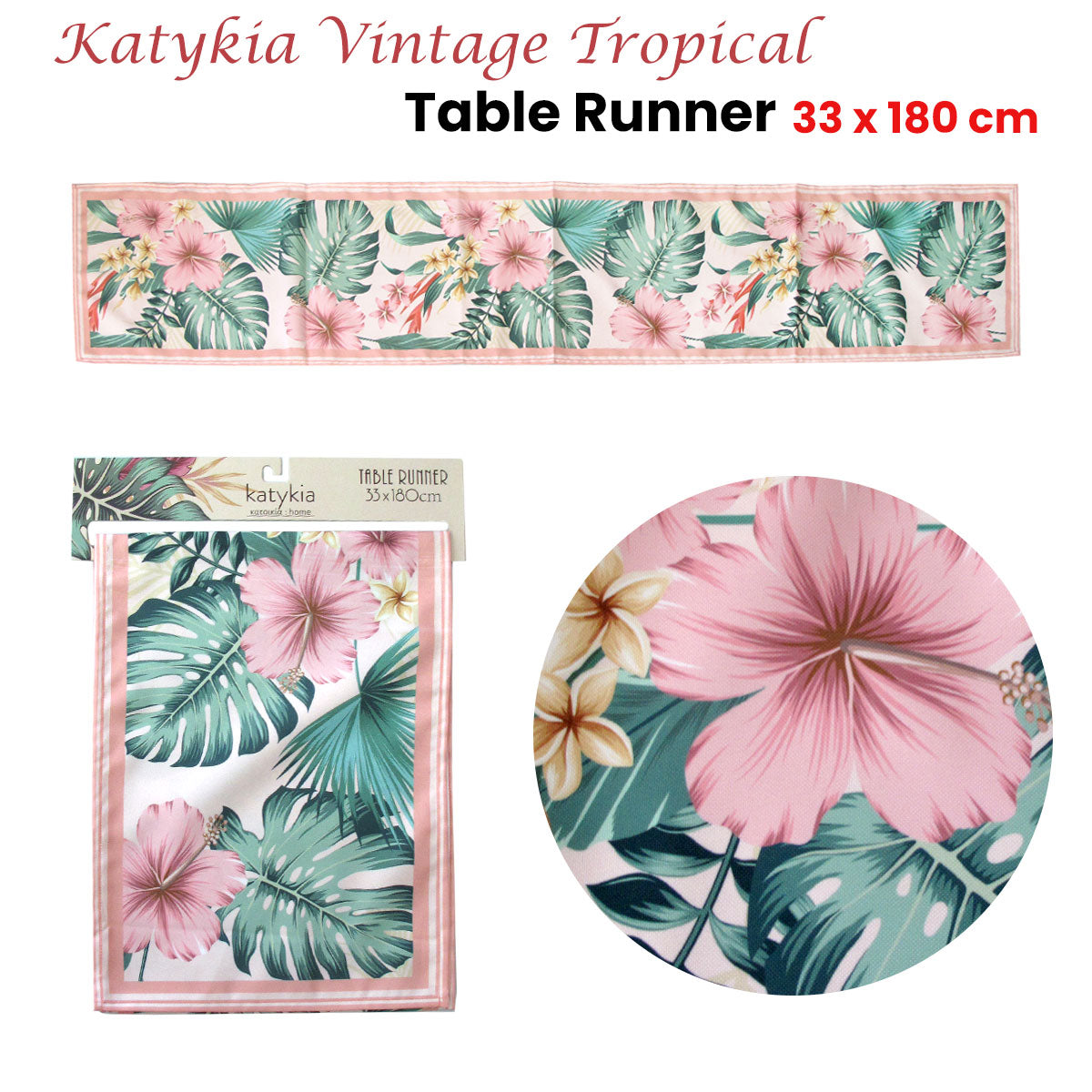 Katykia Vintage Tropical Table Runner 33 x 180cm - Image 2