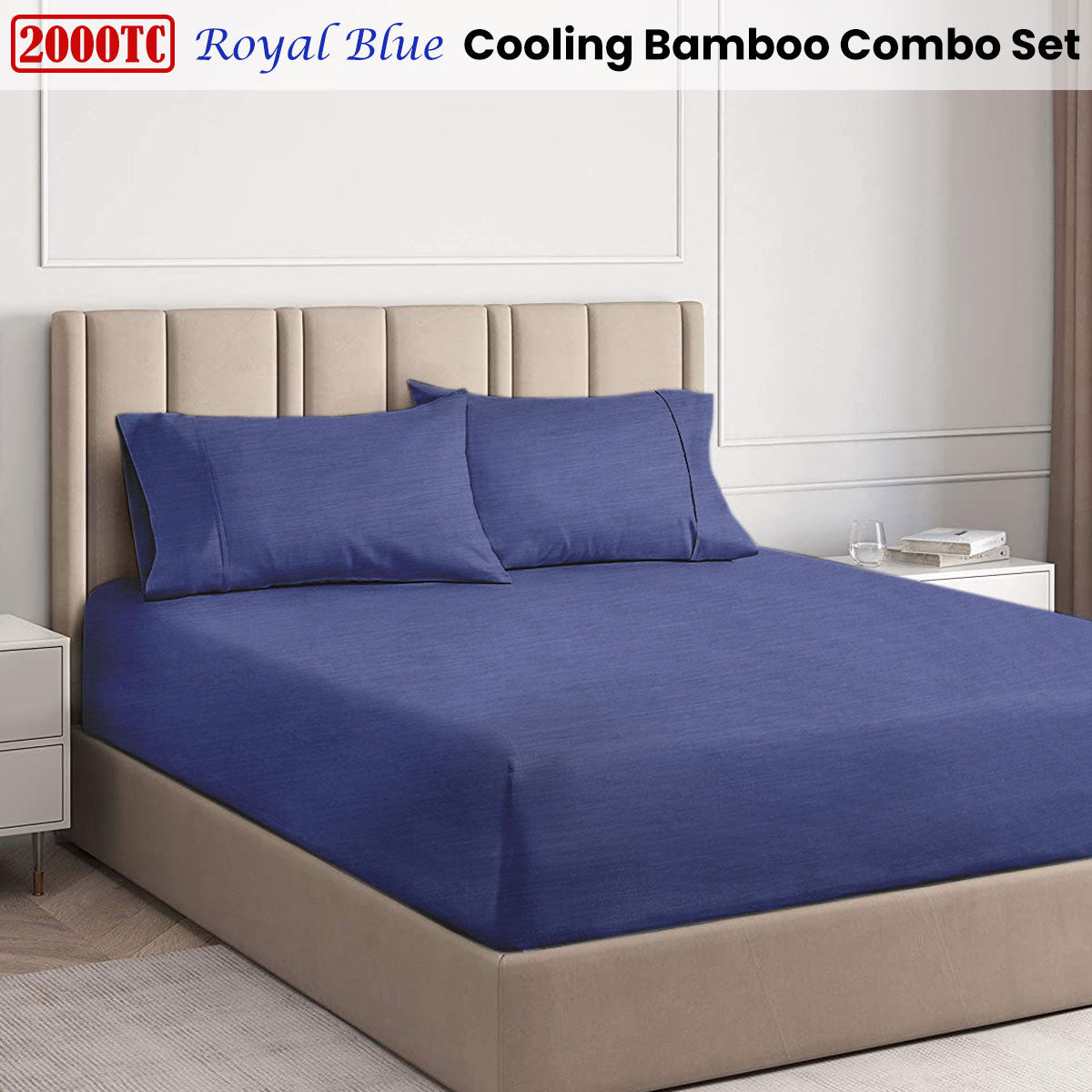 Ramesses Royal Blue 2000TC Cooling Bamboo Combo Set Queen - Image 2