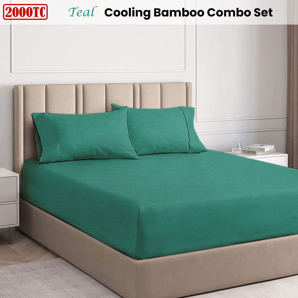 Ramesses Teal 2000TC Cooling Bamboo Combo Set King - Image 2