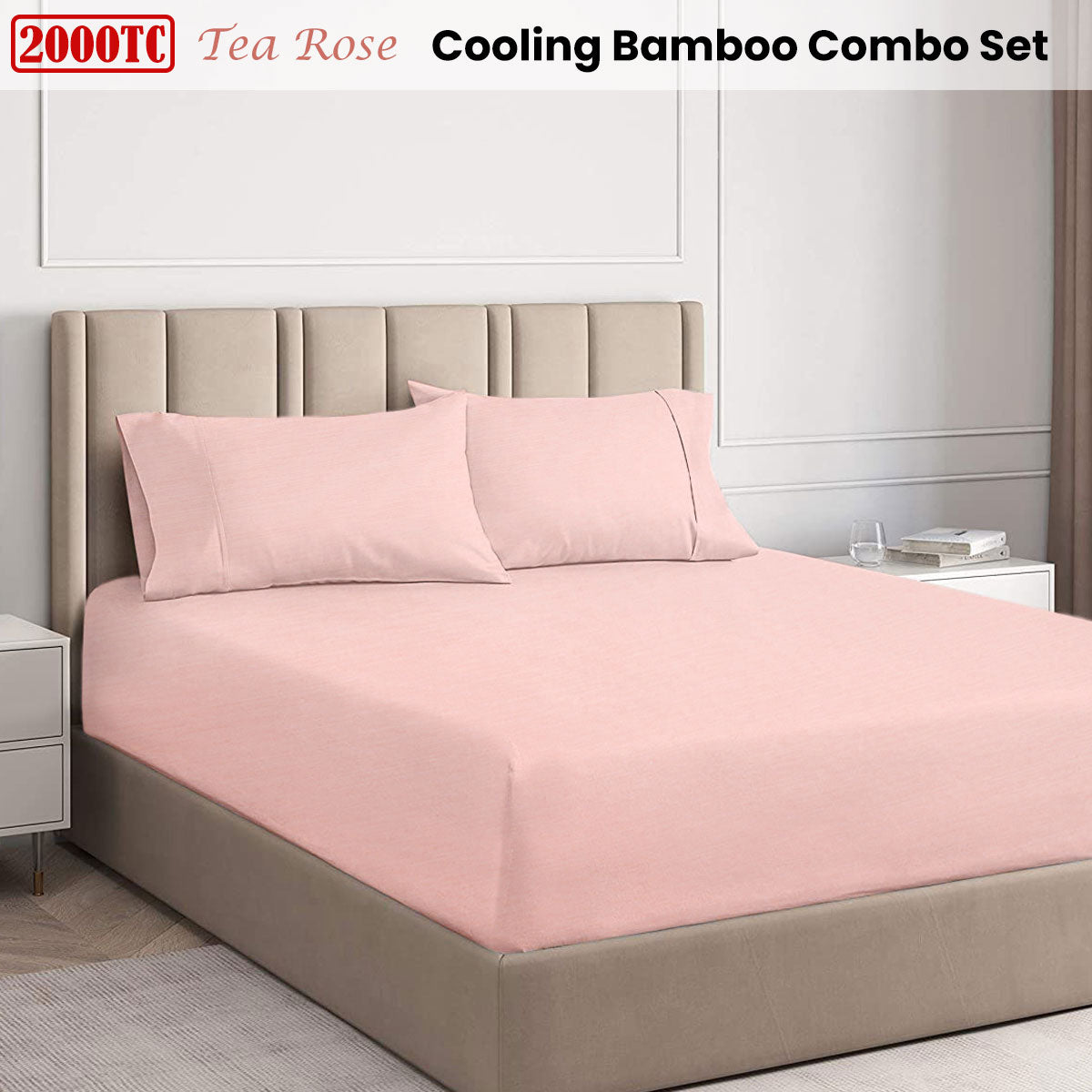 Ramesses Tea Rose 2000TC Cooling Bamboo Combo Set Queen - Image 2