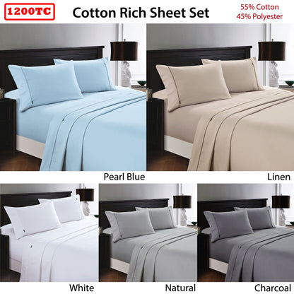 Deluxe Linen 1200TC Cotton Rich Sheet Set Natural King Single - Image 2
