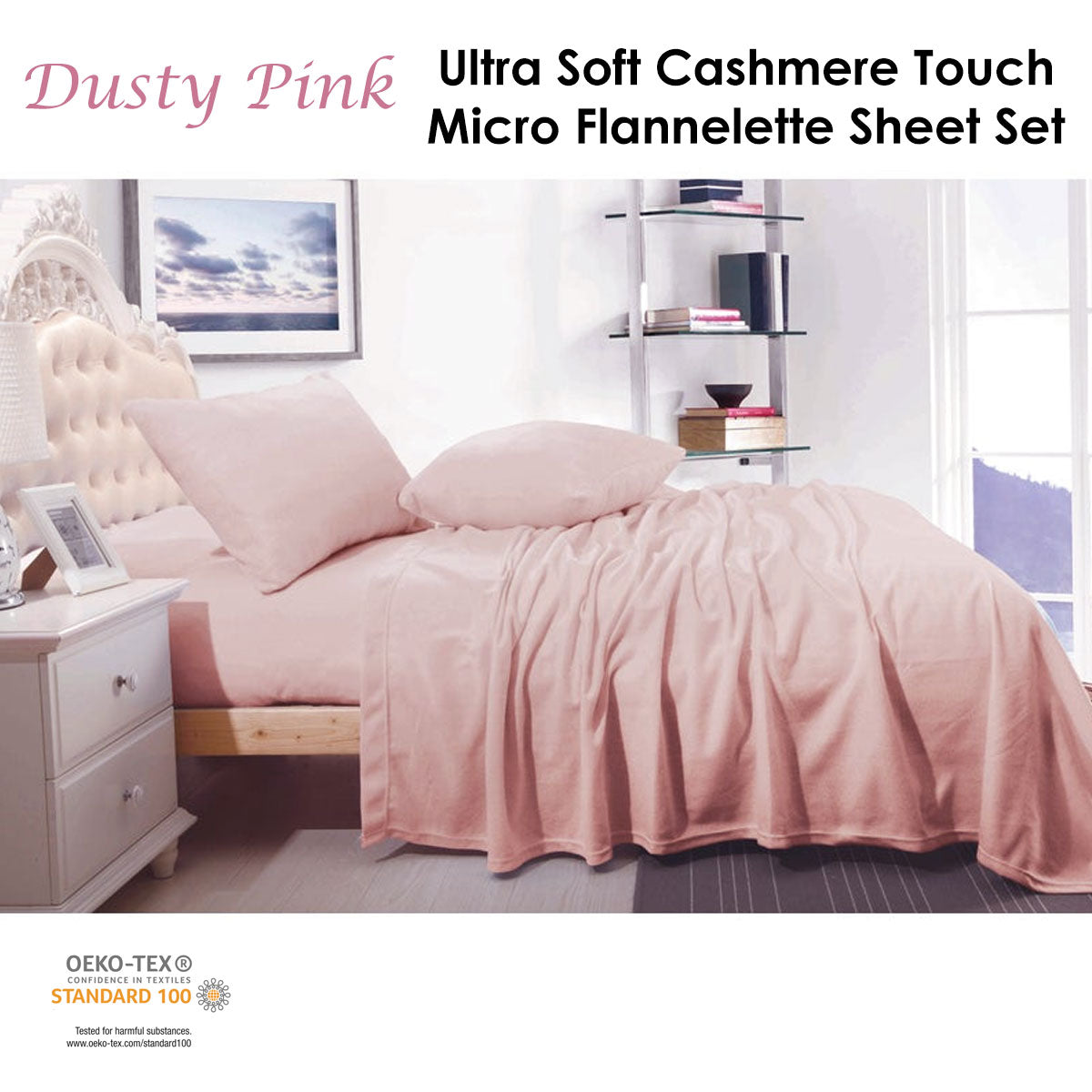 Shangri La Cashmere Touch Micro Flannelette Sheet Set Dusty Pink King - Image 2