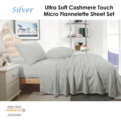 Shangri La Cashmere Touch Micro Flannelette Sheet Set Silver Queen - Image 2