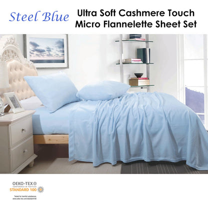 Shangri La Ultra Soft Cashmere Touch Micro Flannelette Sheet Set Steel Blue Queen - Image 2