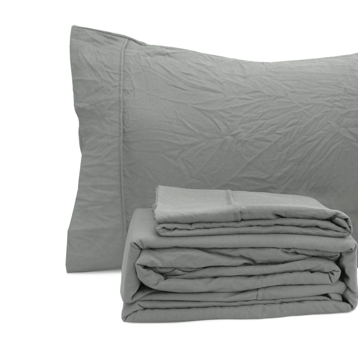 Ramesses Charcoal Pebble Wash Linen Look Alternative Sheet Set King - Image 3
