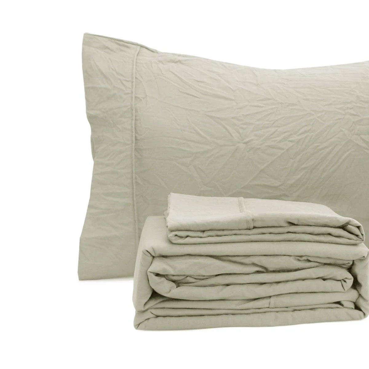 Ramesses Oatmeal Pebble Wash Linen Look Alternative Sheet Set Single - Image 3