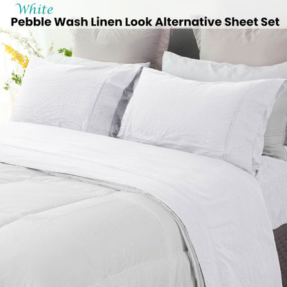 Ramesses White Pebble Wash Linen Look Alternative Sheet Set Double - Image 2