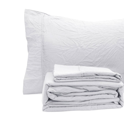 Ramesses White Pebble Wash Linen Look Alternative Sheet Set King Single - Image 3